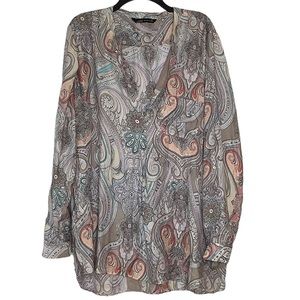 Zara Women’s Retro Paisley Silk Blouse Size XL